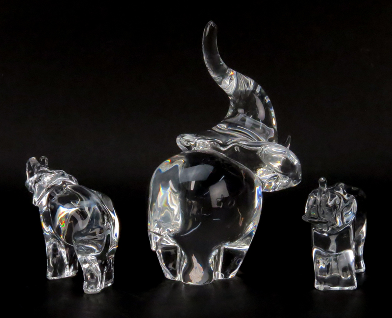 Three (3) Crystal Elephant Figurines.