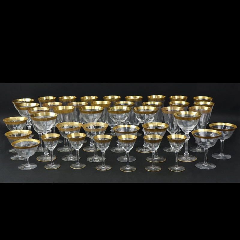 Lot of Forty One (41) Gold Trimmed Crystal Stemware.