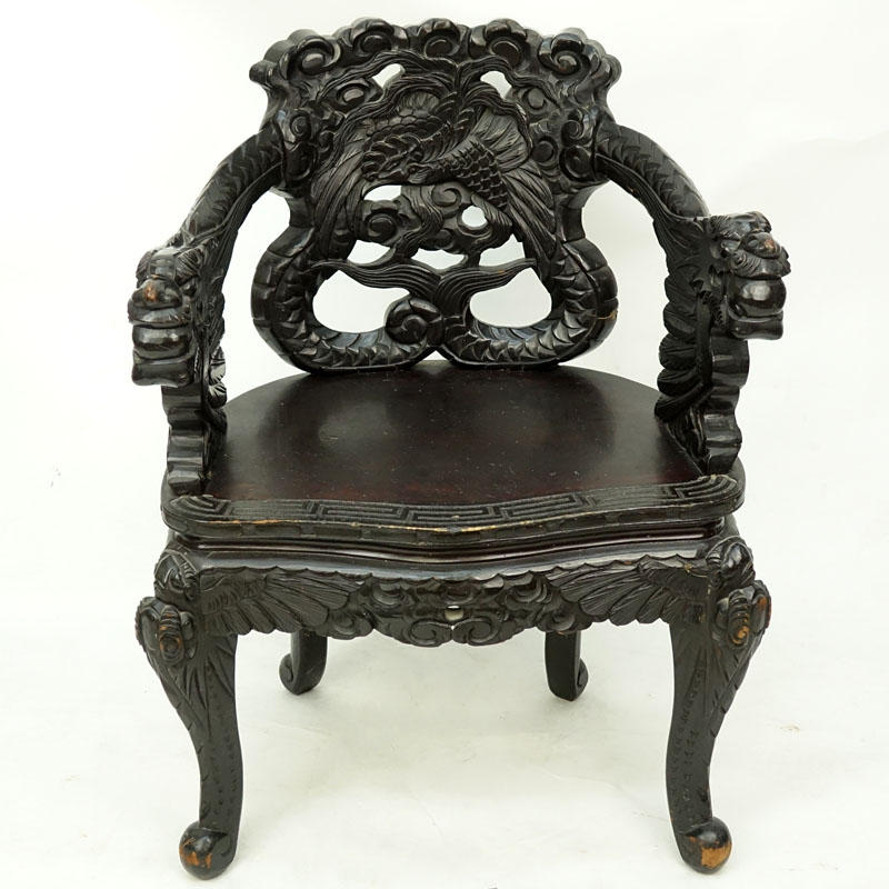 Chinese Qing Dynasty Style Carved Dragon Relief Chair