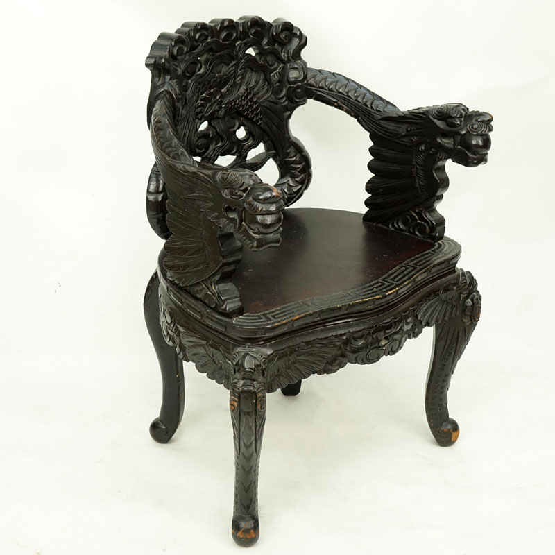 Chinese Qing Dynasty Style Carved Dragon Relief Chair