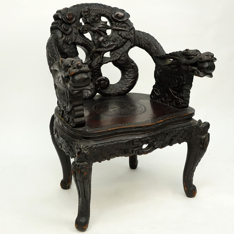 Antique Chinese Carved Hardwood Chair.