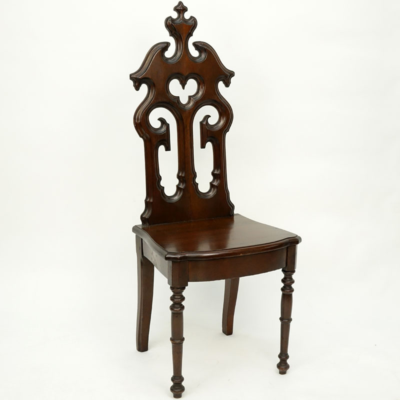 Late 19th Century English Gothic Style Mahogany Hall Chair.