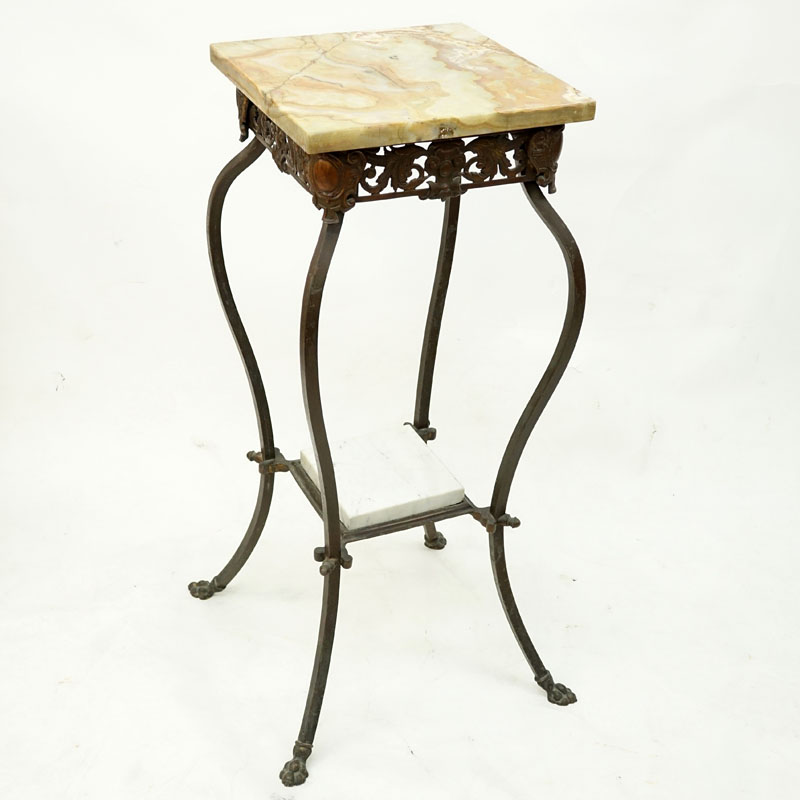 Victorian Style Wrought Iron 2 Tier Onyx Top Plant Stand.