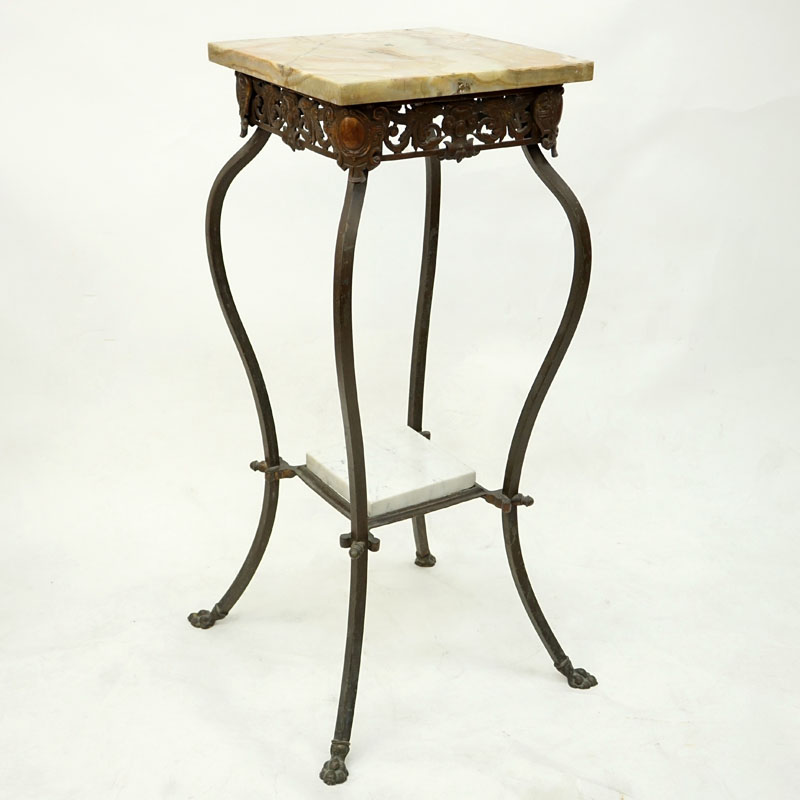 Victorian Style Wrought Iron 2 Tier Onyx Top Plant Stand.