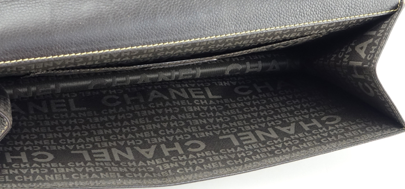 Chanel Long Double Pocket Brown Caviar Leather Handbag.