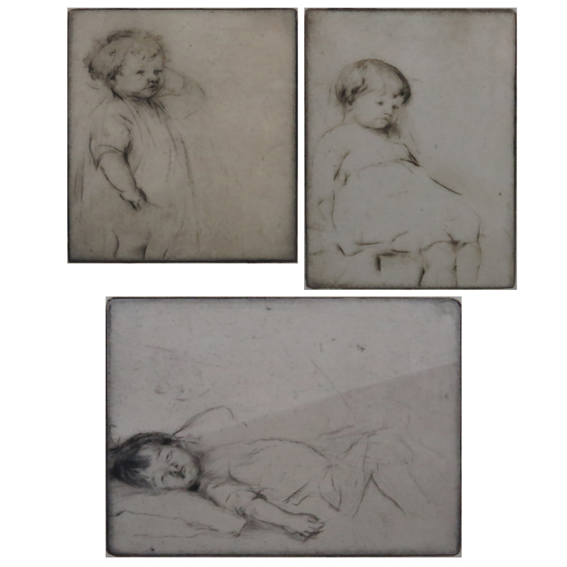 Collection of Three (3) Margery Ryerson, American (1886-1989) Etchings depicting Young Children. 