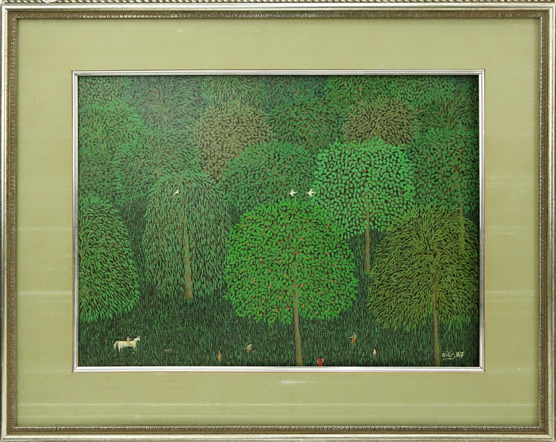 Gil, San Salvador (20th Century) Original Folk Art Oil on Canvas Painting. 