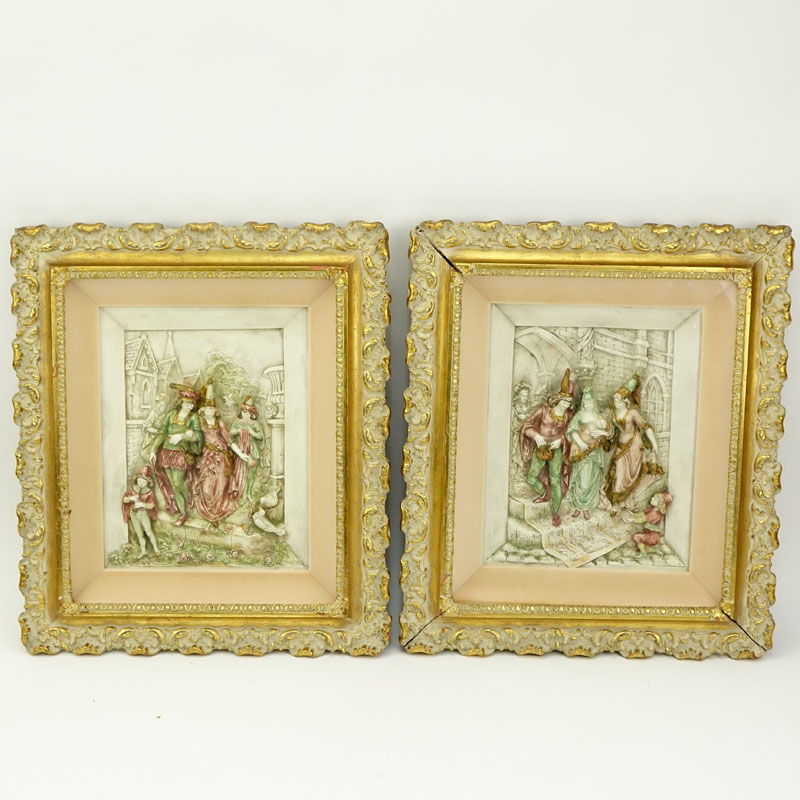 Pair of Decorative Porcelain Relief Plaques.