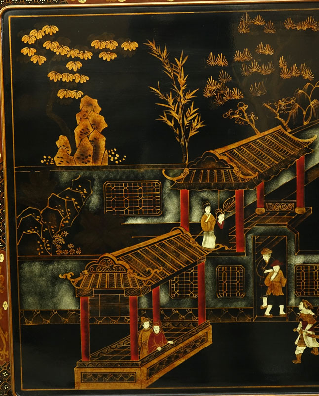 Maitland-Smith (Mid. 20th C.) Chinese Black Lacquered Wall Panel.