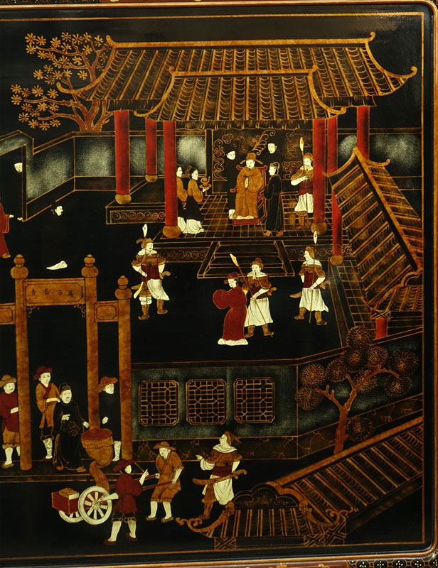 Maitland-Smith (Mid. 20th C.) Chinese Black Lacquered Wall Panel.