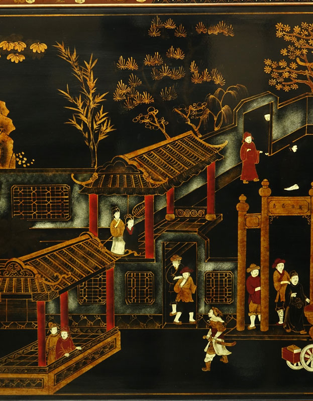 Maitland-Smith (Mid. 20th C.) Chinese Black Lacquered Wall Panel.