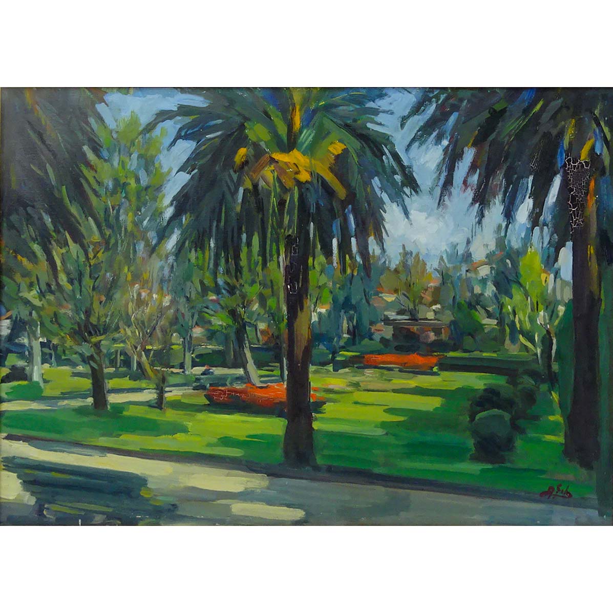 French School (20th Century) "Parc Monceau" Oil on Canvas 