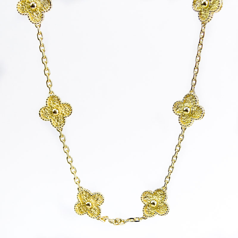 Van Cleef & Arpels 18 Karat Yellow Gold Alhambra Necklace.