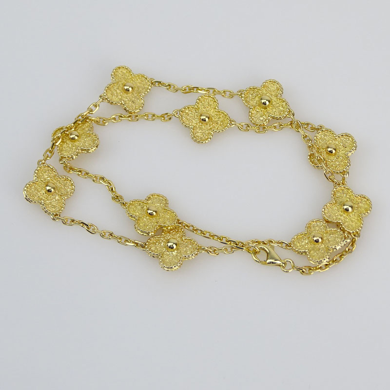 Van Cleef & Arpels 18 Karat Yellow Gold Alhambra Necklace.