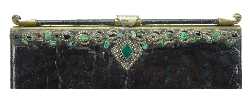 Vintage Black Alligator  Clutch Purse with Marcasite and Inlaid Frame.