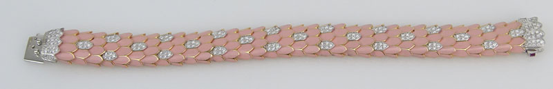 Roberto Coin Approx. 2.01 Carat Pave Set Round Brilliant Cut Diamond, 18 Karat Rose and White Gold and Enamel Cobra Bracelet. 