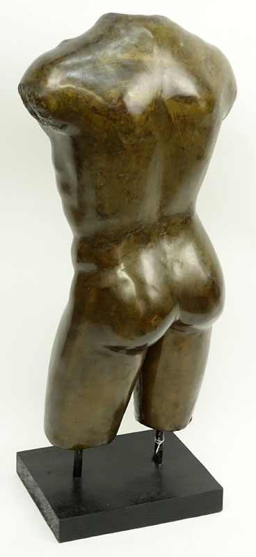 Contemporary Bronze Sculpture of a Male Torso on Fitted Wooden Base.