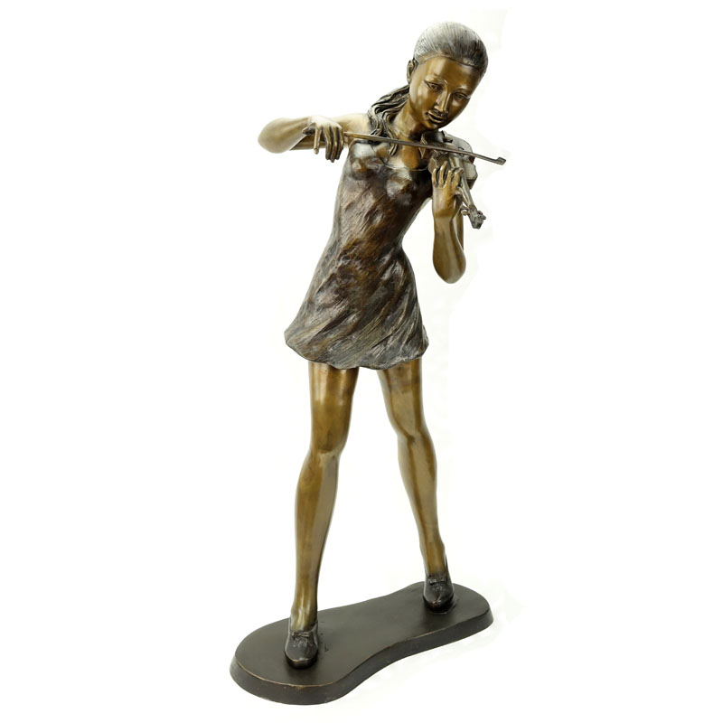 Modern Bronze Sculpture of a Female Violinist.