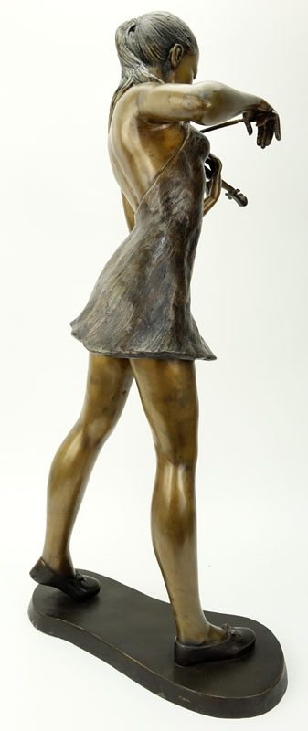 Modern Bronze Sculpture of a Female Violinist.