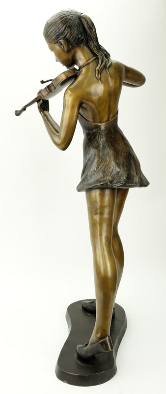 Modern Bronze Sculpture of a Female Violinist.