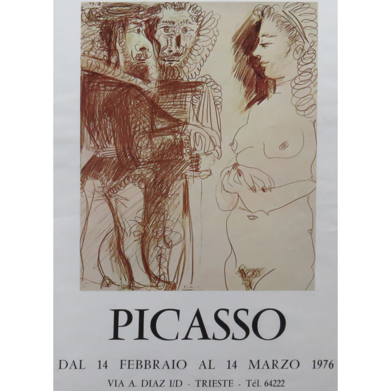 Picasso Poster, Galleria Planetario, Trieste 1976, Printed In France, Imprimerie Arnera, 06220, Vallauris. Unsigned. 