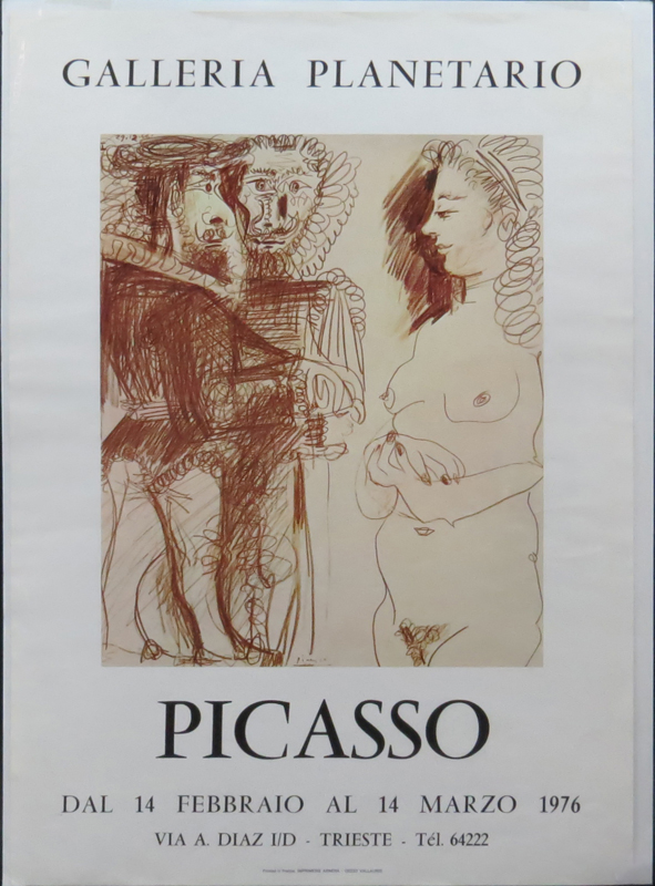 Picasso Poster, Galleria Planetario, Trieste 1976, Printed In France, Imprimerie Arnera, 06220, Vallauris. Unsigned. 