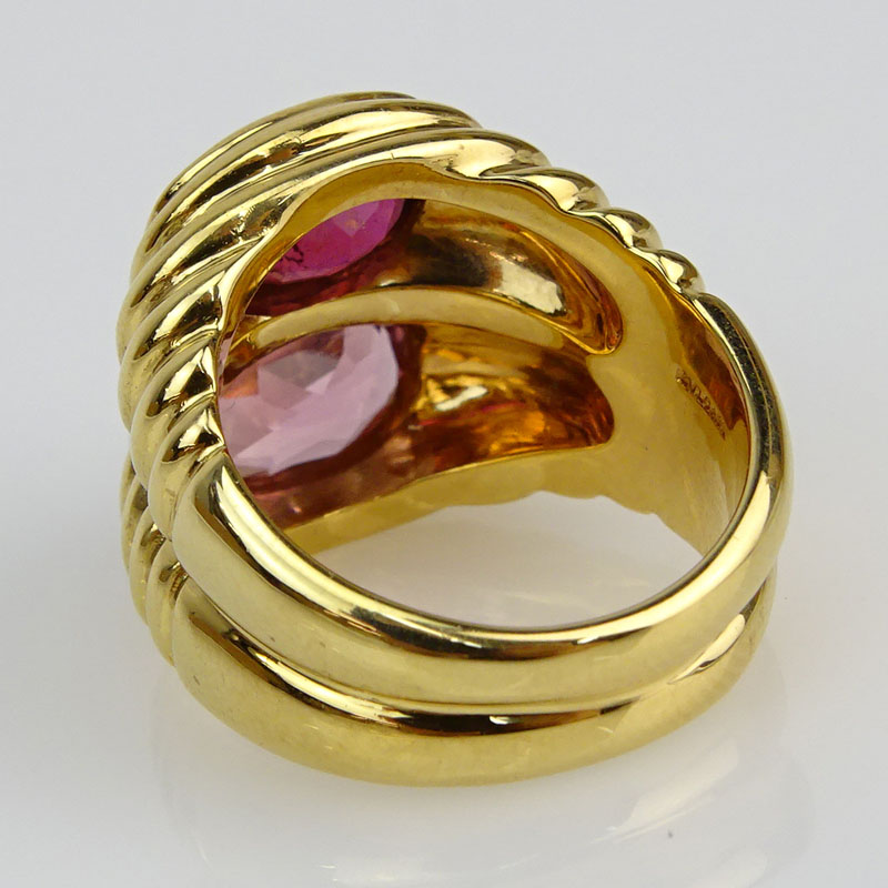 Bulgari Approx. 4.0 Carat Oval Cut Pink Tourmaline and 18 Karat Yellow Gold Double Stack Ring.