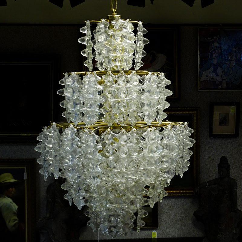 Italian Zero Quattro Chrome Plated and Glass Chandelier, Circa 1970s. 