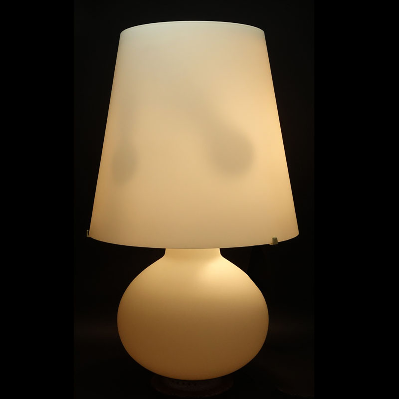 Fontana Glass Table Lamp Designed by Max Ingrand For Fontana Arte. Frosted white glass shade and base on metal base.