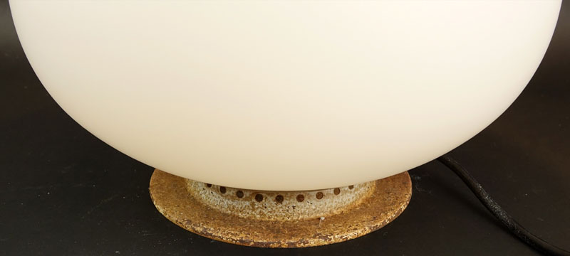 Fontana Glass Table Lamp Designed by Max Ingrand For Fontana Arte. Frosted white glass shade and base on metal base.