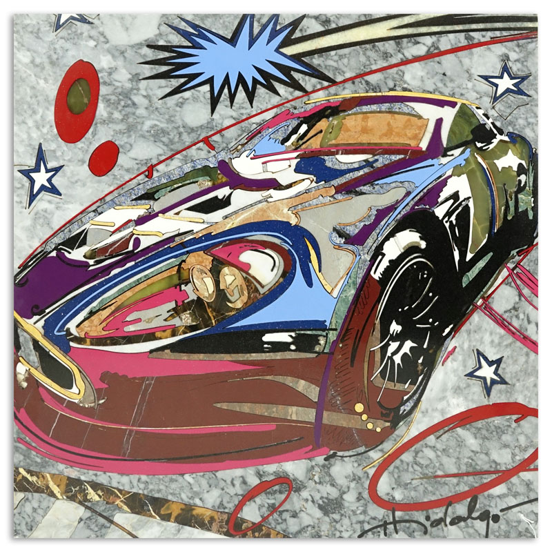 Leonardo Hildalgo, Ecuadorian/American (20th Century) "Supercar Weekend 2009" Pop Art Pietra Dura Marble Panel 