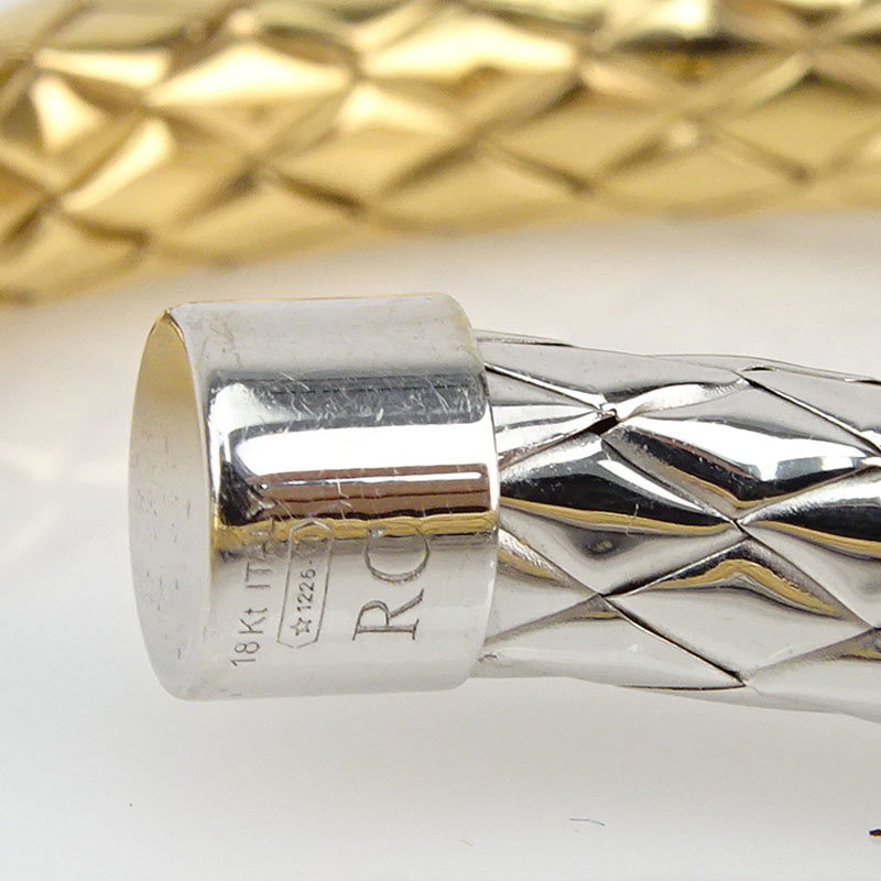 Roberto Coin Three (3) Woven Two Tone 18 Karat Gold and Approx. .65 Carat TW Diamond Primavera Cuff Bangles.