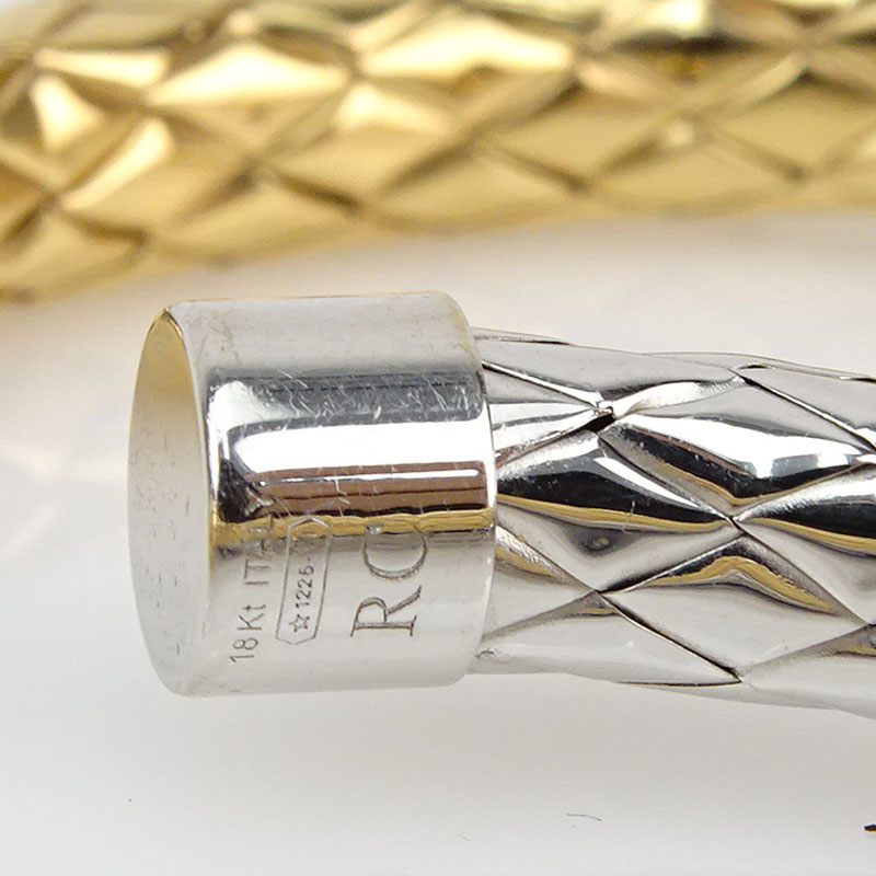 Roberto Coin Three (3) Woven Two Tone 18 Karat Gold and Approx. .65 Carat TW Diamond Primavera Cuff Bangles.