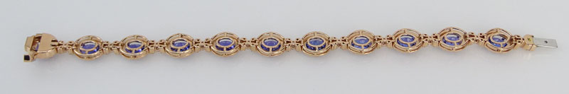 Approx. 13.75 Carat Oval Cut Tanzanite, 4.20 carat Round Brilliant Cut Diamond and 14 Karat Rose Gold bracelet. 