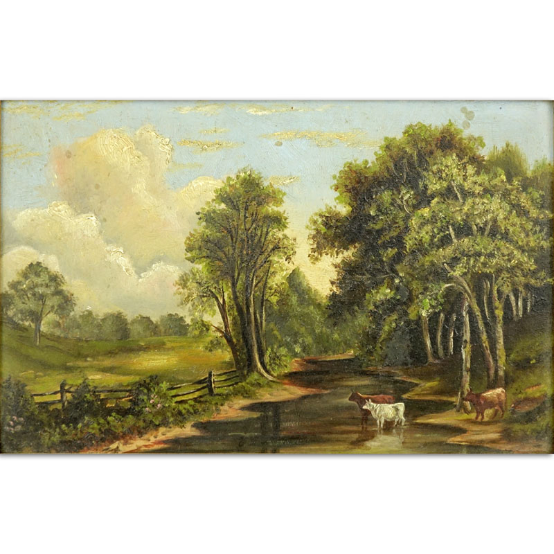 19th Century European School "Pastoral Scene" Oil on Panel. 