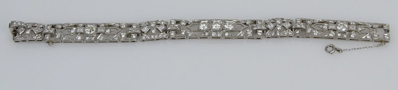 Art Deco Approx. 6.50 Carat Old European Cut Diamond and Square Cut Diamond and Platinum Bracelet.