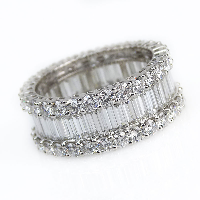 Contemporary Approx. 6.25 Carat Round Brilliant Cut and Baguette Cut Diamond and 18 Karat White Gold Eternity Band.