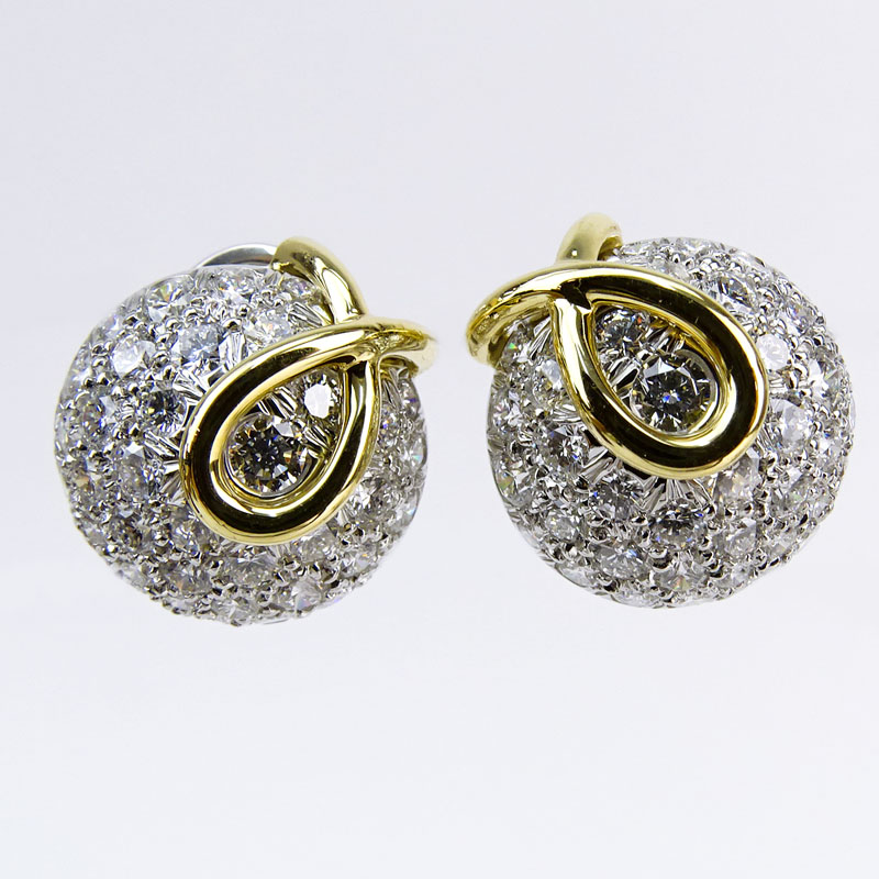 Tiffany & Co Approx.. 2.0 Carat Pave Set Round Brilliant Cut Diamond, Platinum and 18 Karat Yellow Gold Dome Earrings. 