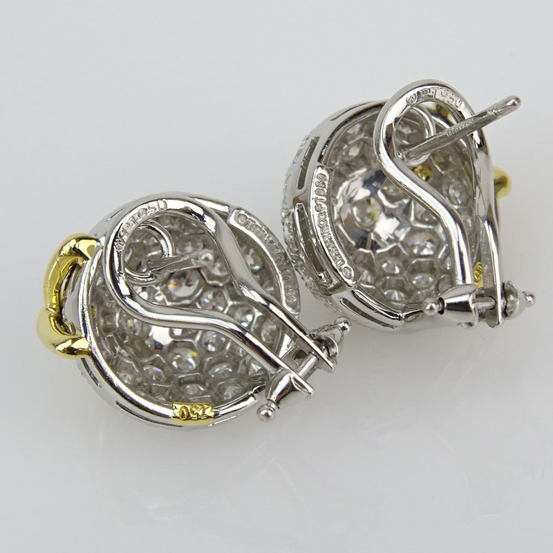 Tiffany & Co Approx.. 2.0 Carat Pave Set Round Brilliant Cut Diamond, Platinum and 18 Karat Yellow Gold Dome Earrings. 