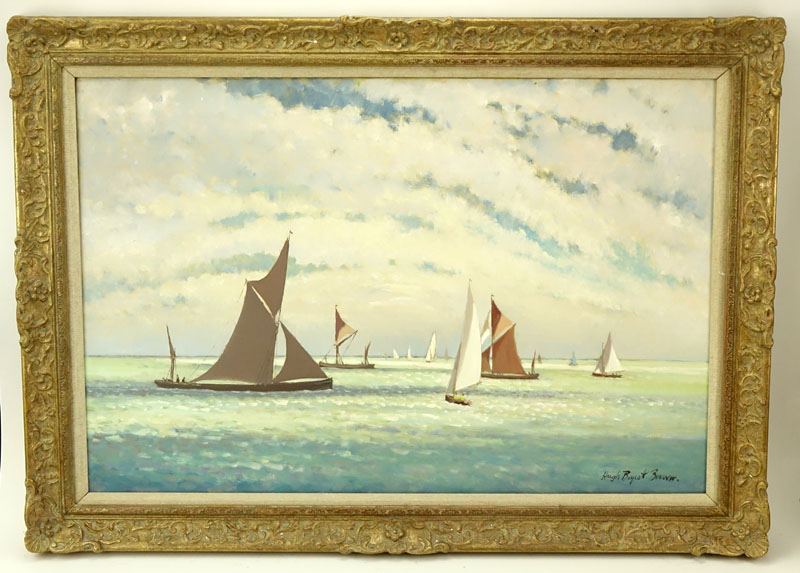 Hugh Boycott Brown, British  (1909-1990) "Start of the Barge Race" Oil on Canvas 