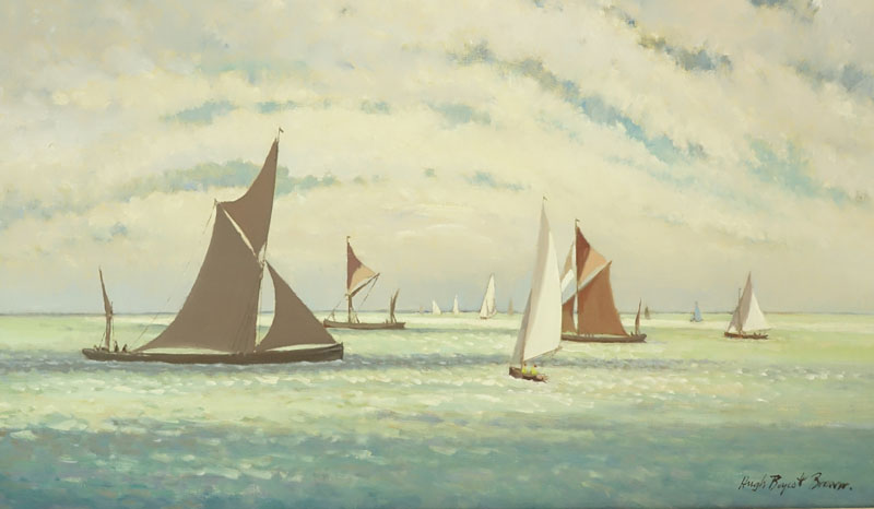 Hugh Boycott Brown, British  (1909-1990) "Start of the Barge Race" Oil on Canvas 