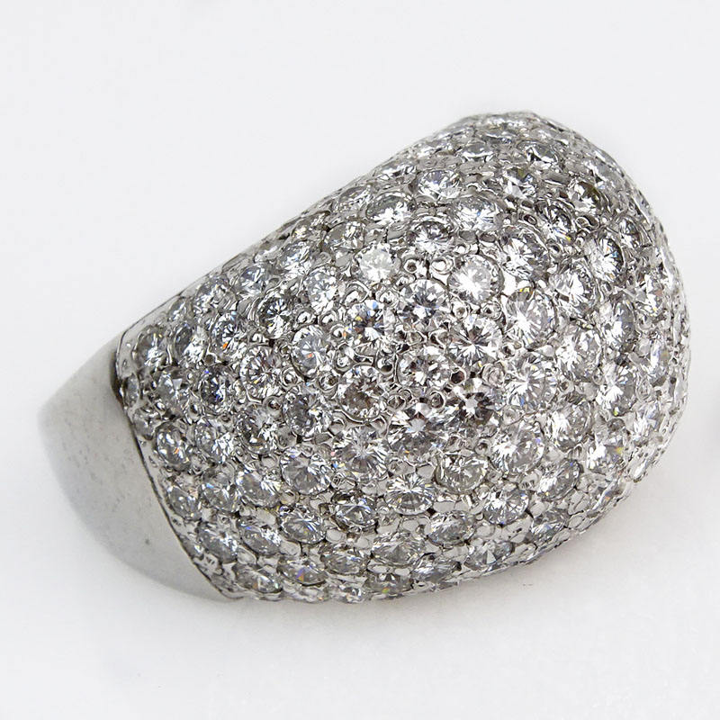 Cartier style Approx. 7.50 Carat Pave Set Round Brilliant Cut Diamond and 14 Karat White Gold Dome Ring.