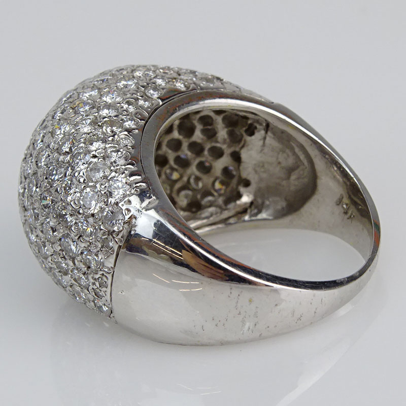 Cartier style Approx. 7.50 Carat Pave Set Round Brilliant Cut Diamond and 14 Karat White Gold Dome Ring.