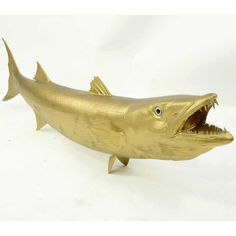 Contemporary Gilt Resin Barracuda Fish Sculpture.