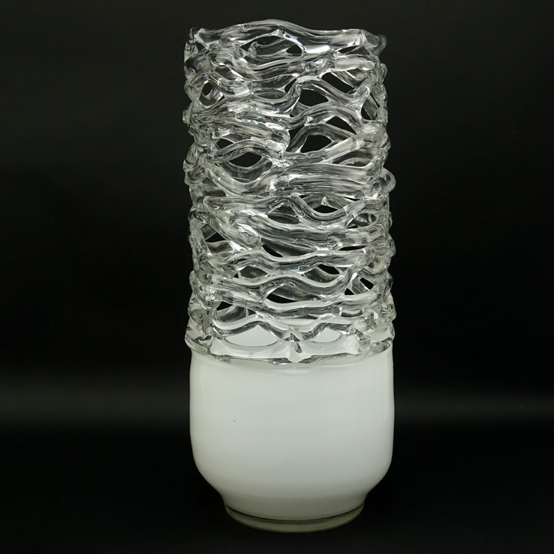 Ion Tamaian, Romanian (20th C) Large Art Glass Lattice Floor Vase. 