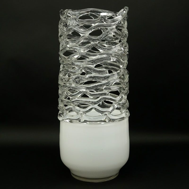 Ion Tamaian, Romanian (20th C) Large Art Glass Lattice Floor Vase. 