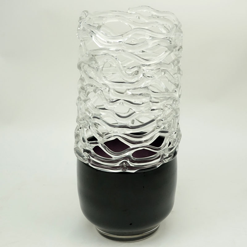 Ion Tamaian, Romanian (20th C) Large Art Glass Lattice Floor Vase. 