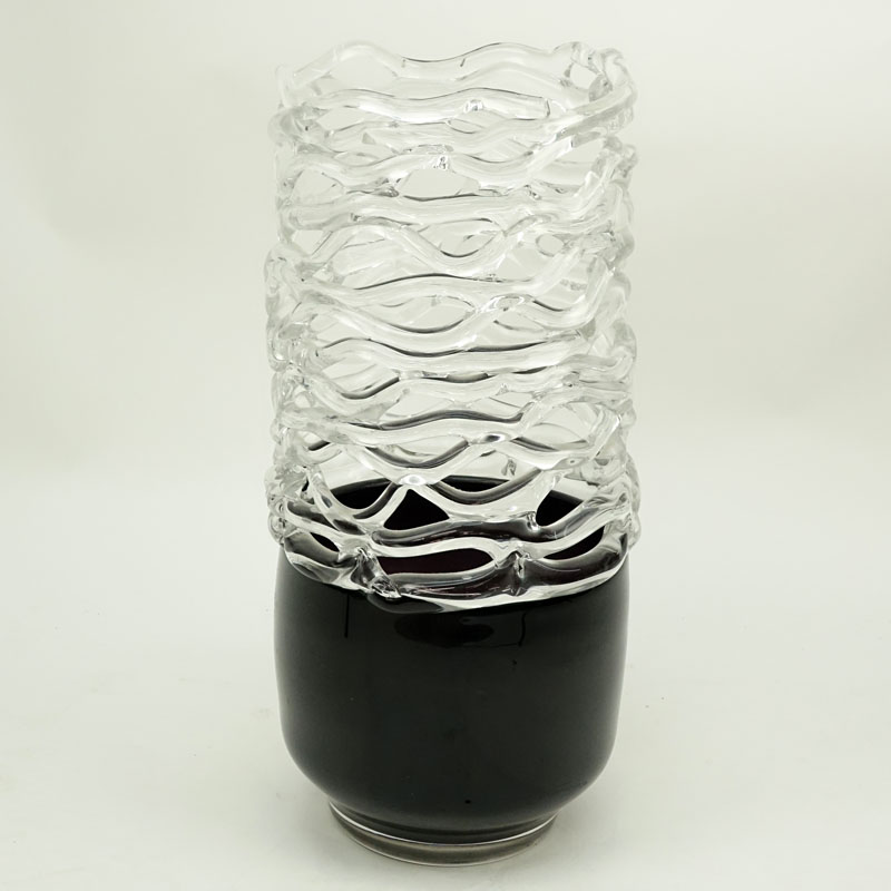 Ion Tamaian, Romanian (20th C) Large Art Glass Lattice Floor Vase. 