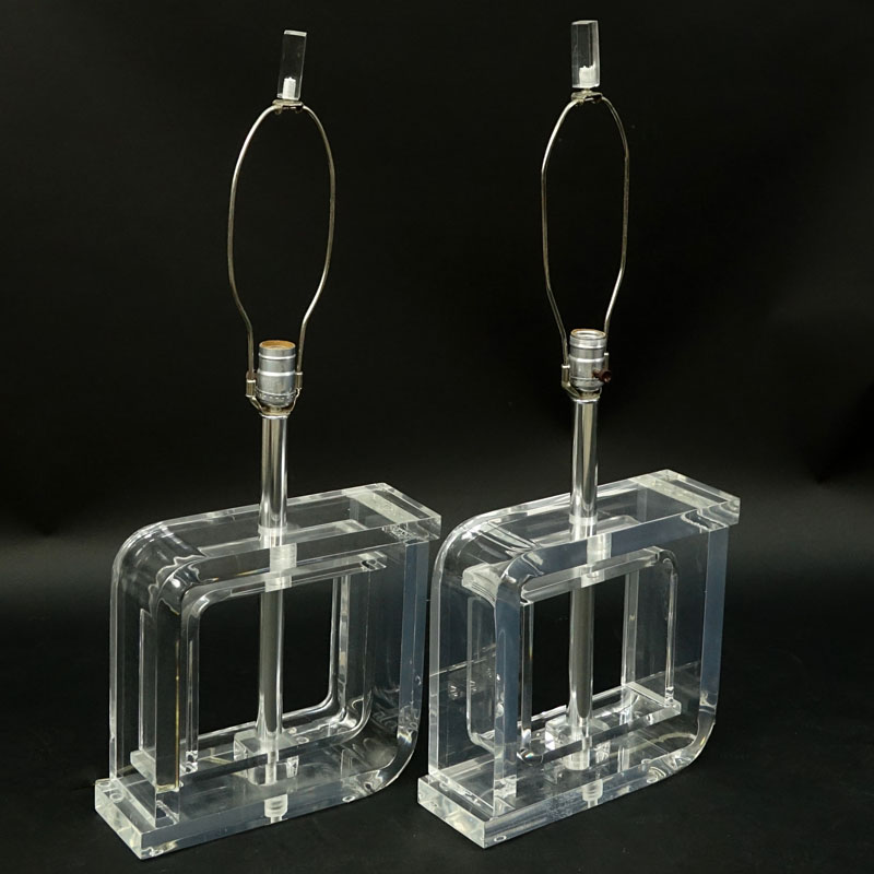 Pair of Mid Century Modern Lucite and Chrome Lamps.