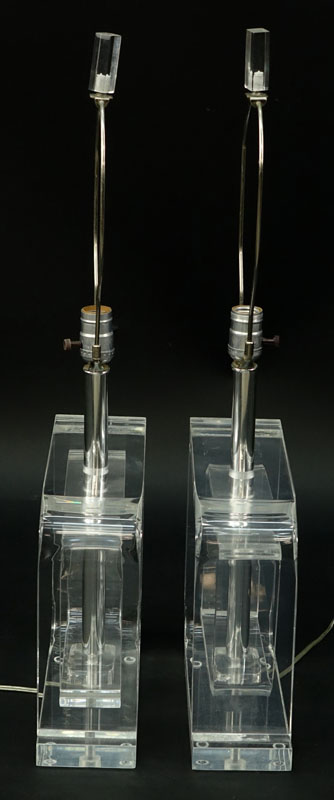 Pair of Mid Century Modern Lucite and Chrome Lamps.